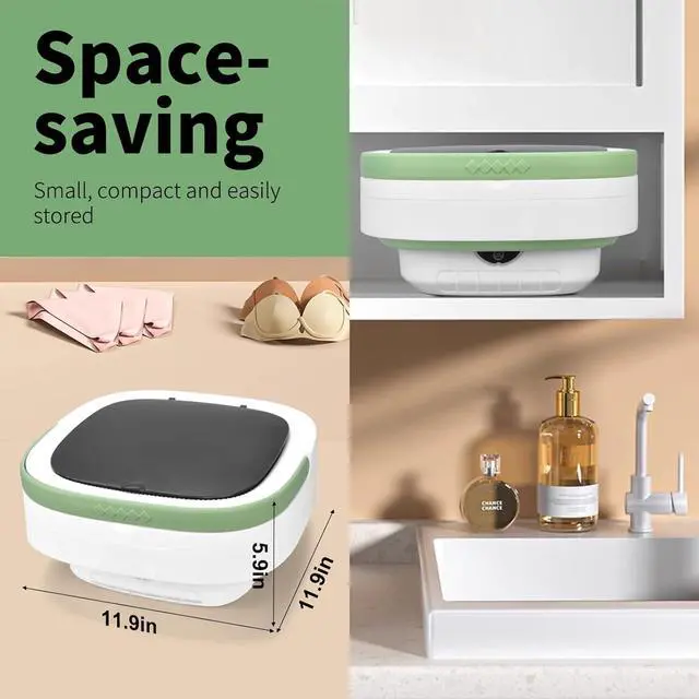 Alt view image 10 of 12 - 20L Portable Washing Machine, Mini Washer with Spin Basket Laundry Machine, 3 Modes Deep Cleaning, Upgraded Small Collapsible Laundry for Hotel, Apartment, Home and Travel - Green
