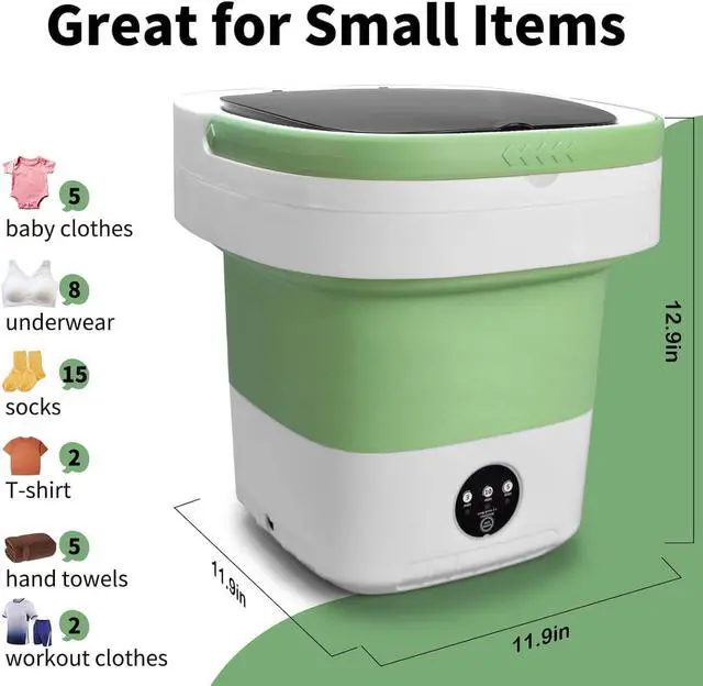 Alt view image 9 of 12 - 20L Portable Washing Machine, Mini Washer with Spin Basket Laundry Machine, 3 Modes Deep Cleaning, Upgraded Small Collapsible Laundry for Hotel, Apartment, Home and Travel - Green
