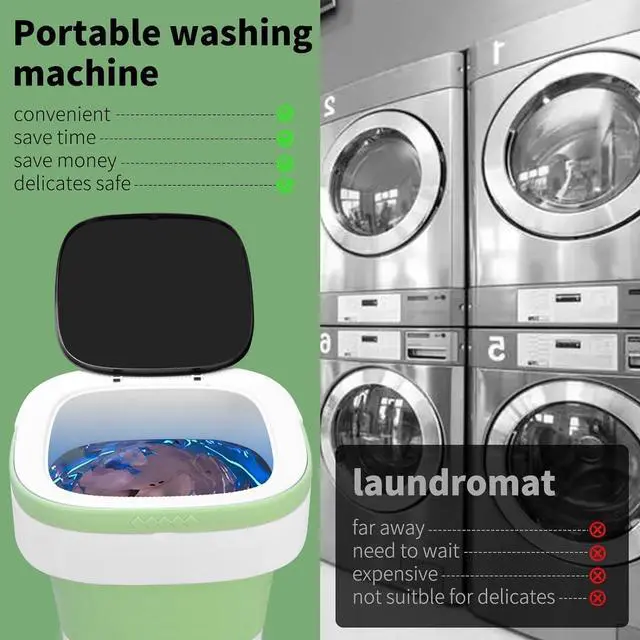 Alt view image 8 of 12 - 20L Portable Washing Machine, Mini Washer with Spin Basket Laundry Machine, 3 Modes Deep Cleaning, Upgraded Small Collapsible Laundry for Hotel, Apartment, Home and Travel - Green