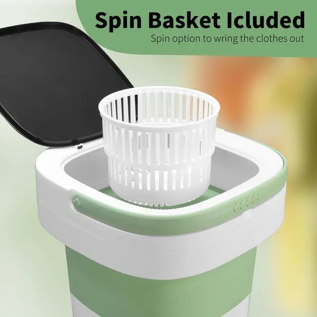 Alt view image 11 of 12 - 20L Portable Washing Machine, Mini Washer with Spin Basket Laundry Machine, 3 Modes Deep Cleaning, Upgraded Small Collapsible Laundry for Hotel, Apartment, Home and Travel - Green