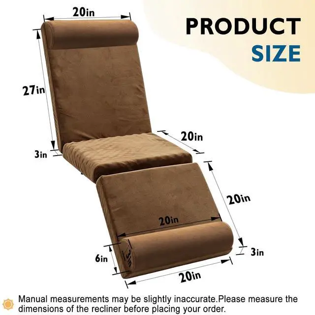 Alt view image 9 of 14 - 5-in-1 Recliner Egg Crate Foam Seat Cushion with 27'' High Back,Footrest and 2 Adjustable Half Moon Pillows, Non-Slip Recliner Pads with Velvet Cover for Elderly, Brown