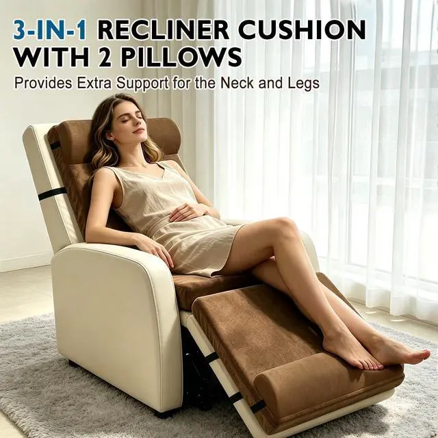 Alt view image 10 of 14 - 5-in-1 Recliner Egg Crate Foam Seat Cushion with 27'' High Back,Footrest and 2 Adjustable Half Moon Pillows, Non-Slip Recliner Pads with Velvet Cover for Elderly, Brown