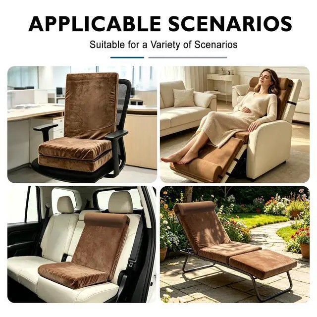 Alt view image 13 of 14 - 5-in-1 Recliner Egg Crate Foam Seat Cushion with 27'' High Back,Footrest and 2 Adjustable Half Moon Pillows, Non-Slip Recliner Pads with Velvet Cover for Elderly, Brown
