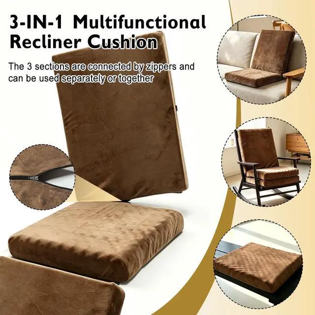 Alt view image 14 of 14 - 5-in-1 Recliner Egg Crate Foam Seat Cushion with 27'' High Back,Footrest and 2 Adjustable Half Moon Pillows, Non-Slip Recliner Pads with Velvet Cover for Elderly, Brown