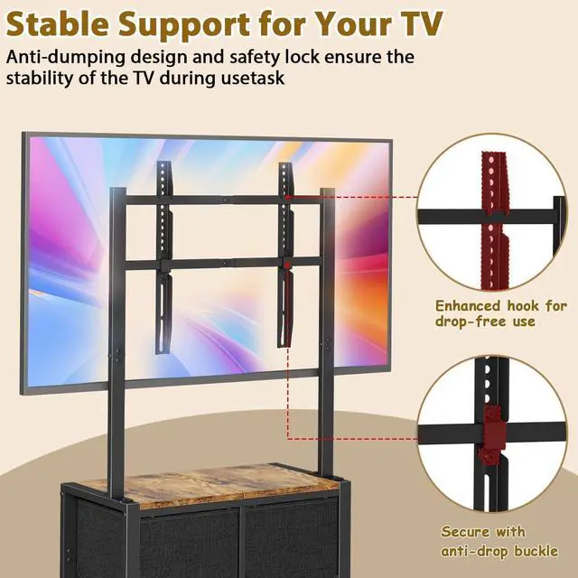 Alt view image 13 of 14 - Mobile TV Cart Rolling TV Stand Holder with 4 Drawer, for 23-60 inch Flat/Curved Screens,Portable Corner Floor TV Stand on Wheels, Holds Up 88Lbs with Wood Shelf, for Living Room Bedroom