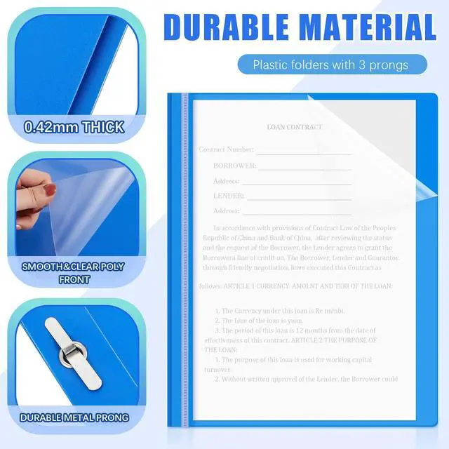 Alt view image 9 of 12 - 100 Pcs Plastic Report Covers with 3 Prong Fasteners 11.42 x 9.45 Inch Clear Front Report Covers Bulk Presentation Folders for School Document(Blue)
