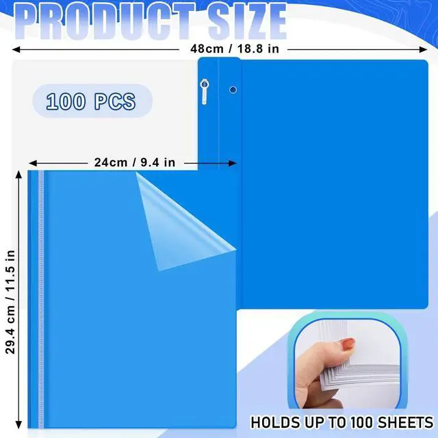 Alt view image 8 of 12 - 100 Pcs Plastic Report Covers with 3 Prong Fasteners 11.42 x 9.45 Inch Clear Front Report Covers Bulk Presentation Folders for School Document(Blue)