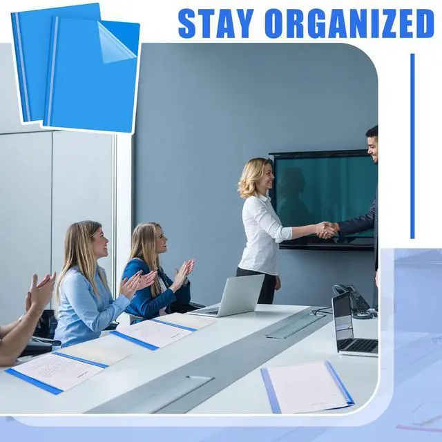 Alt view image 10 of 12 - 100 Pcs Plastic Report Covers with 3 Prong Fasteners 11.42 x 9.45 Inch Clear Front Report Covers Bulk Presentation Folders for School Document(Blue)