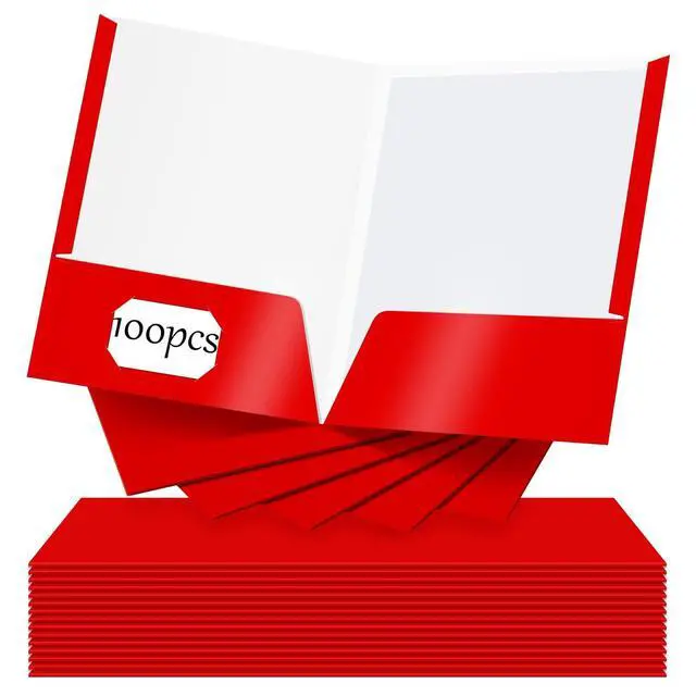 Alt view image 7 of 12 - 100 Pack Folder with 2 Pocket Glossy Laminated Letter Size Paper Folder with Pocket Bulk Paper Portfolios for School, Teacher, College, Office (Red)
