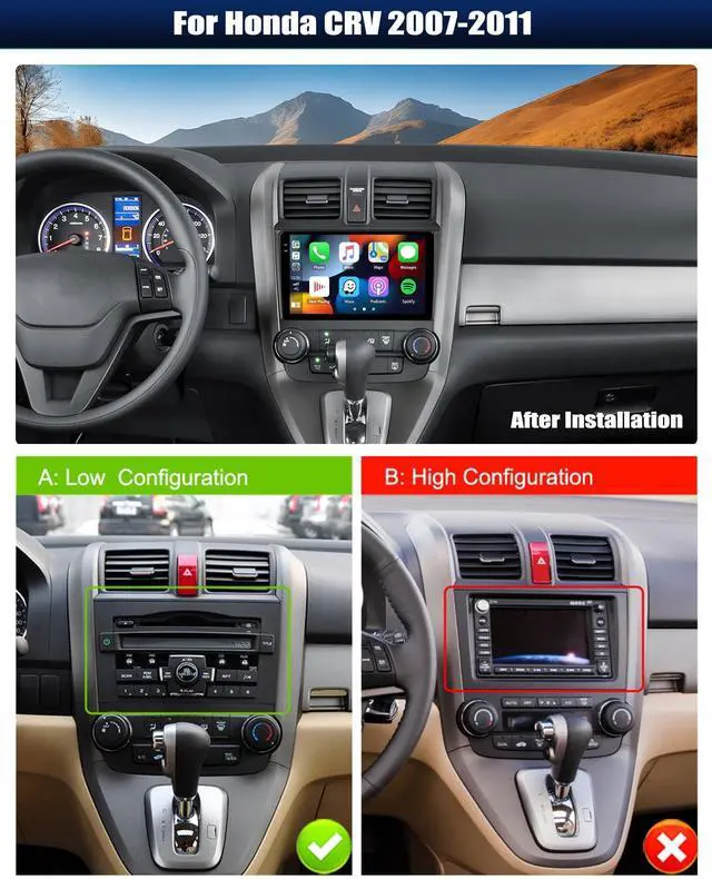 Alt view image 8 of 12 - Car Stereo MP5 Player for Honda CRV 2007-2011 Car Radio with Apple Carplay Android Auto Mirror Link, 9" Touch Screen Radio with Bluetooth Backup Camera FM SWC Dual USB Input