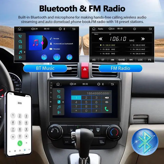 Alt view image 11 of 12 - Car Stereo MP5 Player for Honda CRV 2007-2011 Car Radio with Apple Carplay Android Auto Mirror Link, 9" Touch Screen Radio with Bluetooth Backup Camera FM SWC Dual USB Input