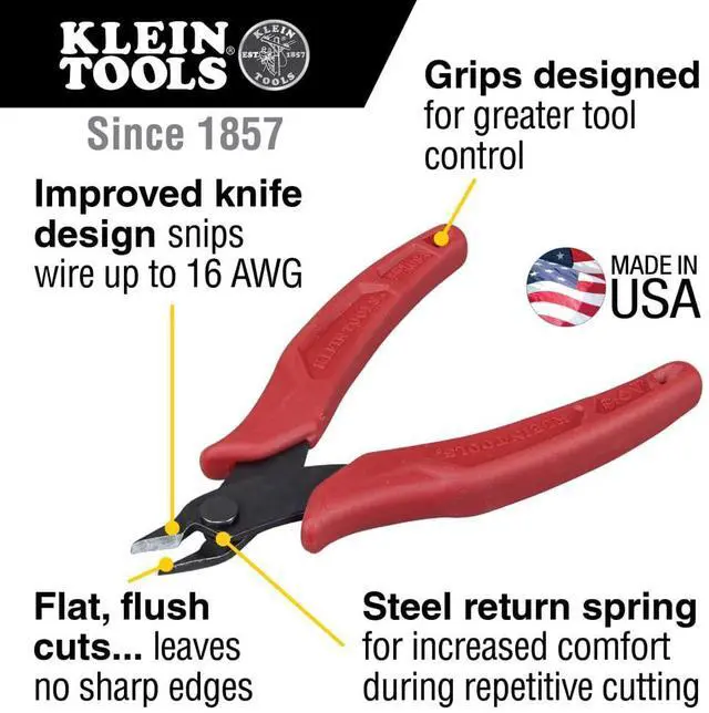 Alt view image 9 of 14 - D275-5 Diagonal Flush Cutters, Made in USA, Micro Wire and Compact Zip Tie Cutter, Ultra-Slim Precision for Work in Confined Areas, 5-Inch