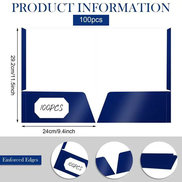 Alt view image 8 of 12 - 100 Pack Folder with 2 Pocket Glossy Laminated Letter Size Paper Folder with Pocket Bulk Paper Portfolios for School, Teacher, College, Office (Blue)