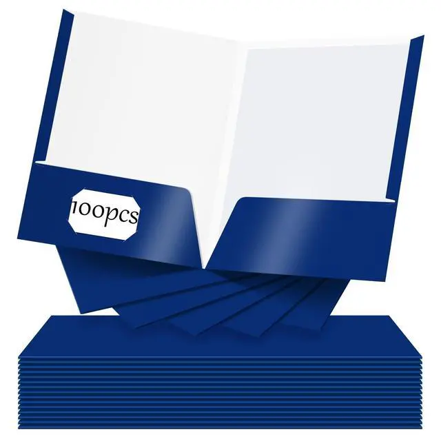 Alt view image 7 of 12 - 100 Pack Folder with 2 Pocket Glossy Laminated Letter Size Paper Folder with Pocket Bulk Paper Portfolios for School, Teacher, College, Office (Blue)