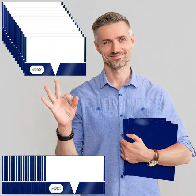 Alt view image 10 of 12 - 100 Pack Folder with 2 Pocket Glossy Laminated Letter Size Paper Folder with Pocket Bulk Paper Portfolios for School, Teacher, College, Office (Blue)