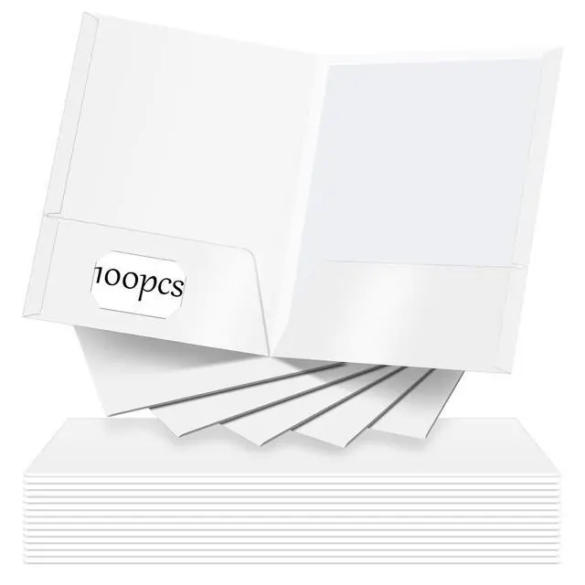 Alt view image 7 of 12 - 100 Pack Folder with 2 Pocket Glossy Laminated Letter Size Paper Folder with Pocket Bulk Paper Portfolios for School, Teacher, College, Office (White)