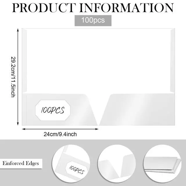 Alt view image 8 of 12 - 100 Pack Folder with 2 Pocket Glossy Laminated Letter Size Paper Folder with Pocket Bulk Paper Portfolios for School, Teacher, College, Office (White)