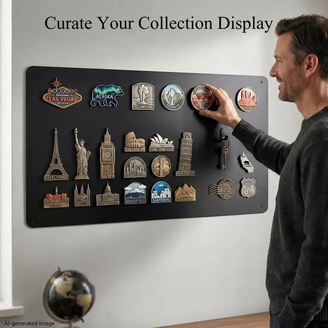 Alt view image 9 of 14 - Magnetic Board for Wall 39.4" x 19.7": Extra Large Black Display Board for Travel & Souvenir Magnet Collections | Heavy Duty Metal Panel for Collectors with Screw Mount Hardware