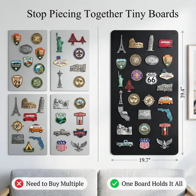 Alt view image 10 of 14 - Magnetic Board for Wall 39.4" x 19.7": Extra Large Black Display Board for Travel & Souvenir Magnet Collections | Heavy Duty Metal Panel for Collectors with Screw Mount Hardware