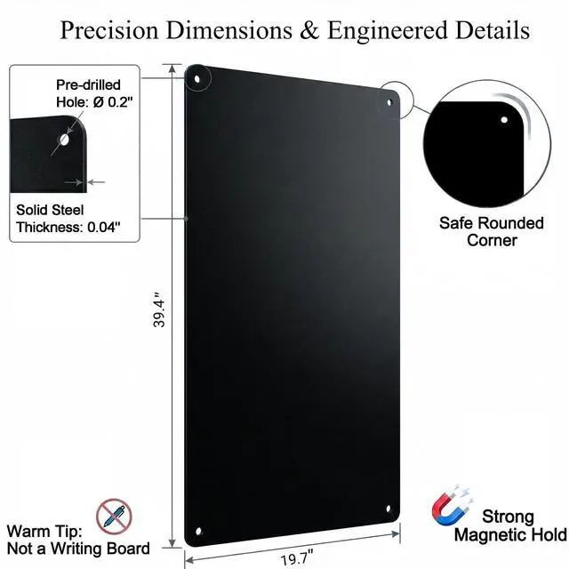 Alt view image 13 of 14 - Magnetic Board for Wall 39.4" x 19.7": Extra Large Black Display Board for Travel & Souvenir Magnet Collections | Heavy Duty Metal Panel for Collectors with Screw Mount Hardware
