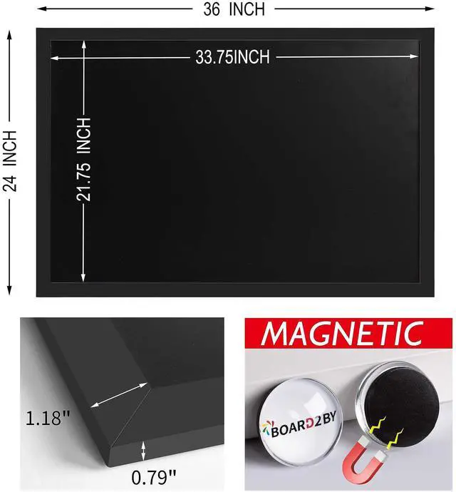 Alt view image 9 of 14 - Magnetic Chalkboard Black Board 24 x 36, Large Chalkboard Blackboard for Wall Decor, Easy-to-Erase Wood Framed Magnet Board for School, Home & Office (Black)