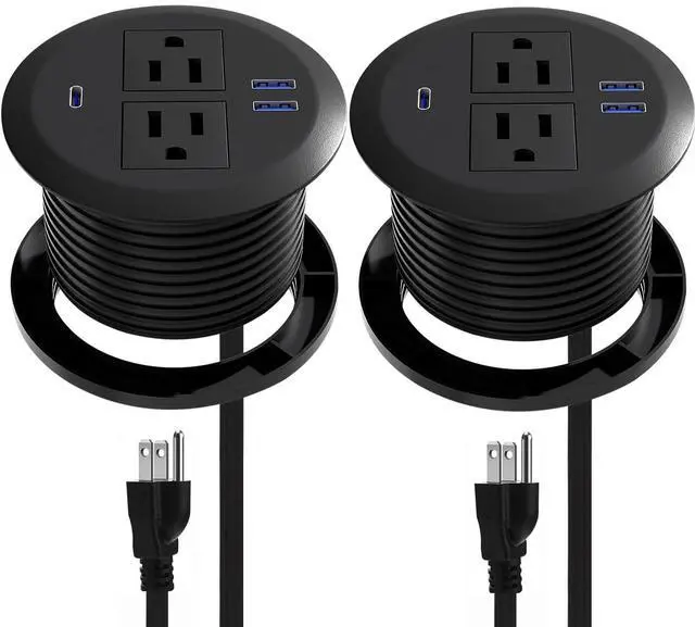 Alt view image 8 of 14 - 2 Pack Desktop Power Grommet,PD20W Fast Charging USB-C.3-inch Round Flush-Mount Desk Outlet, Recessed Grommet Outlet,3 USB Ports,2 AC Outlets,ETL Listed,6.5-FT Cord,Black