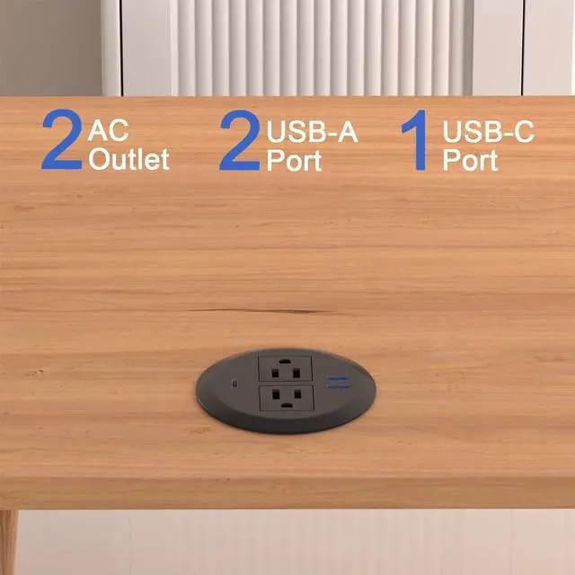 Alt view image 13 of 14 - 2 Pack Desktop Power Grommet,PD20W Fast Charging USB-C.3-inch Round Flush-Mount Desk Outlet, Recessed Grommet Outlet,3 USB Ports,2 AC Outlets,ETL Listed,6.5-FT Cord,Black