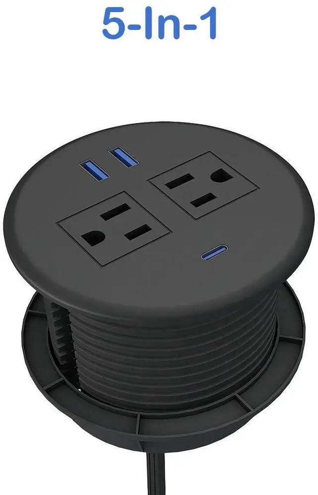 Alt view image 14 of 14 - 2 Pack Desktop Power Grommet,PD20W Fast Charging USB-C.3-inch Round Flush-Mount Desk Outlet, Recessed Grommet Outlet,3 USB Ports,2 AC Outlets,ETL Listed,6.5-FT Cord,Black