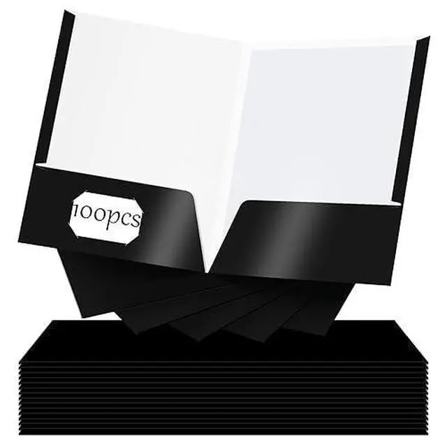 Alt view image 7 of 12 - 100 Pack Folder with 2 Pocket Glossy Laminated Letter Size Paper Folder with Pocket Bulk Paper Portfolios for School, Teacher, College, Office (Black)