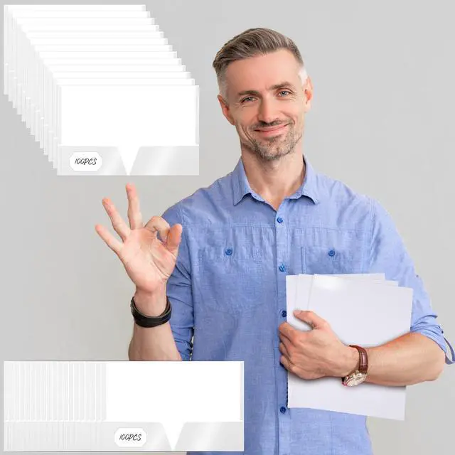 Alt view image 11 of 12 - 100 Pack Folder with 2 Pocket Glossy Laminated Letter Size Paper Folder with Pocket Bulk Paper Portfolios for School, Teacher, College, Office (White)
