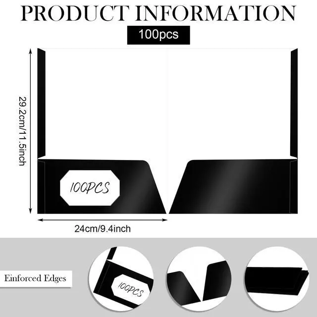 Alt view image 8 of 12 - 100 Pack Folder with 2 Pocket Glossy Laminated Letter Size Paper Folder with Pocket Bulk Paper Portfolios for School, Teacher, College, Office (Black)