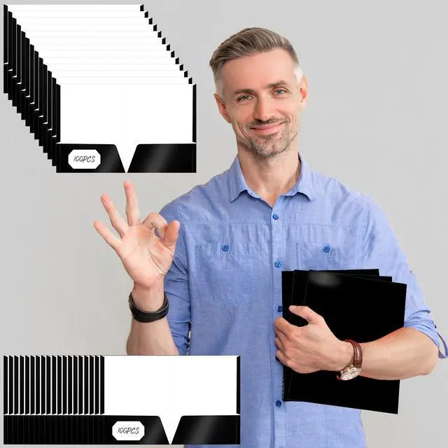 Alt view image 10 of 12 - 100 Pack Folder with 2 Pocket Glossy Laminated Letter Size Paper Folder with Pocket Bulk Paper Portfolios for School, Teacher, College, Office (Black)