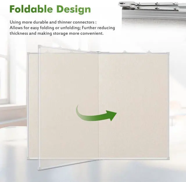 Alt view image 9 of 14 - Double-Sided Large Foldable Cork Board with Linen, 48" x 36" | Hanging Aluminum Framed Bulletin Board, Beige Vision Board Pin Board Corkboards for Walls, Office, School Decor, 20 Pushpins