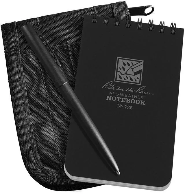 Alt view image 9 of 14 - Weatherproof 3" x 5" Top Spiral Notebook Kit: Black CORDURA Fabric Cover, 3" x 5" Black Notebook, and Weatherproof Pen (No. 735B-KITL)