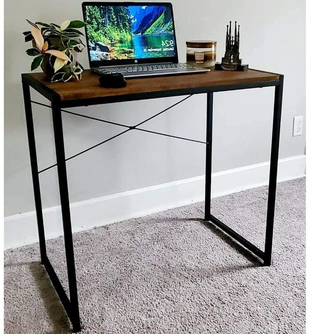 Alt view image 11 of 12 - Multifunctional Rectangular Desk, Coffee Top and Black Legs | Metal Frame