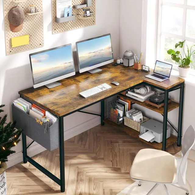 Alt view image 7 of 7 - Office Desk with Outlet,Power Home Office & Study Electronic Gear | Reliable Power Supply for Study & Electronic Device,Reversible Shelves & Side Bag,Convenience for Small Space, Black