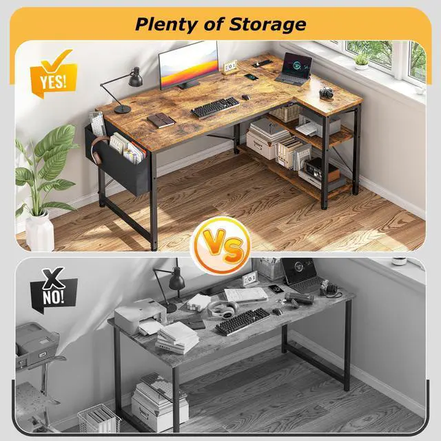 Alt view image 10 of 12 - Office Desk with Outlet,Power Home Office & Study Electronic Gear | Reliable Power Supply for Study & Electronic Device,Reversible Shelves & Side Bag,Convenience for Small Space, Black