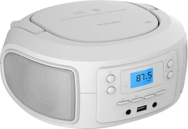 Alt view image 6 of 10 - CD Player Portable with Bluetooth, Crystal Clear Sound Top Loading CD Boombox with FM Radio, USB Port & Aux Input, Compact & Lightweight Design,R/CD-RW/MP3 Compatible (White)