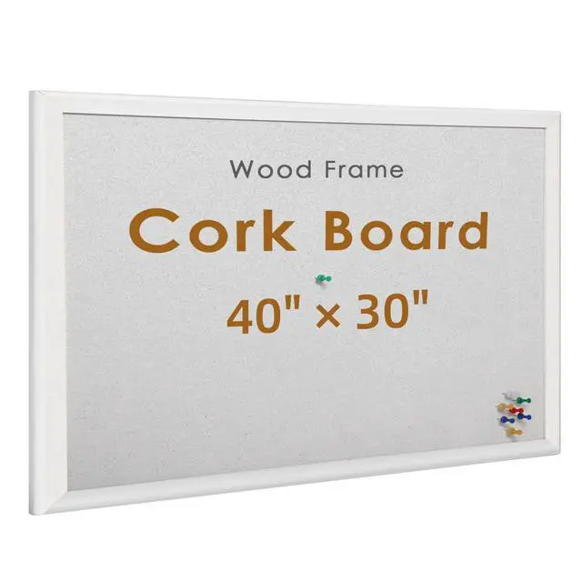 Alt view image 8 of 14 - White Cork Bulletin Board 40" X 30" with 10 Push Pins, Corkboard with White Wood Frame, Cork Notice Board Message Board, Framed Pin Board for Home, Office, School