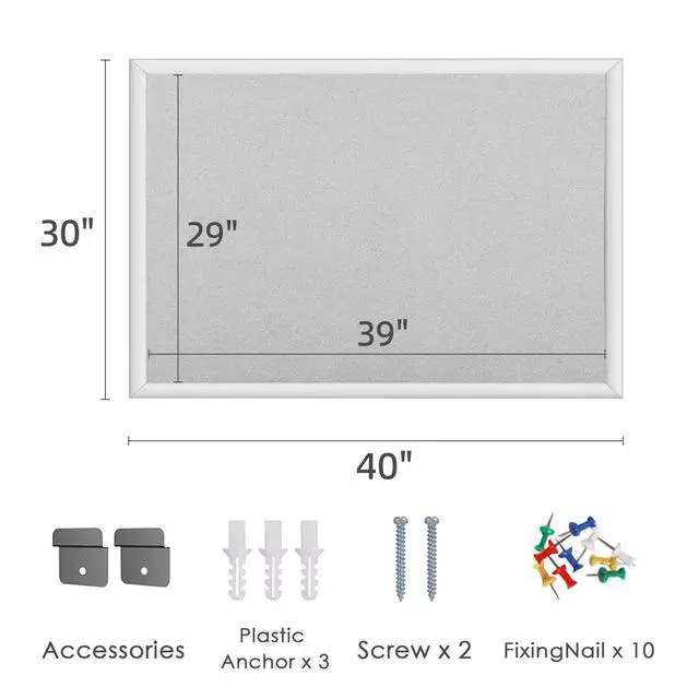 Alt view image 10 of 14 - White Cork Bulletin Board 40" X 30" with 10 Push Pins, Corkboard with White Wood Frame, Cork Notice Board Message Board, Framed Pin Board for Home, Office, School