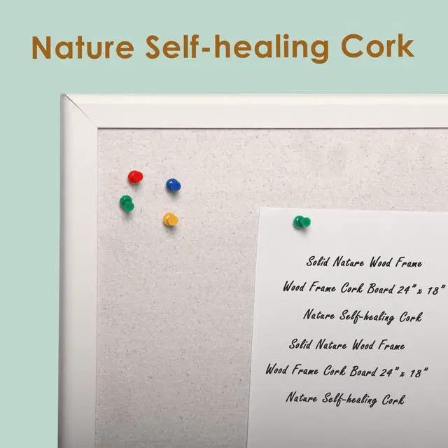 Alt view image 13 of 14 - White Cork Bulletin Board 40" X 30" with 10 Push Pins, Corkboard with White Wood Frame, Cork Notice Board Message Board, Framed Pin Board for Home, Office, School