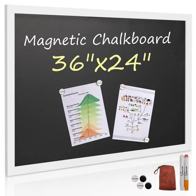 Alt view image 8 of 14 - Rustic Wood Framed Magnetic Chalkboard 24 x 36, Large Hanging Chalk Board Sign for Kids, Non-Porous Wall Blackboard for Wedding Kitchen Restaurant Menu and Home with 4 Unique Magnets, White