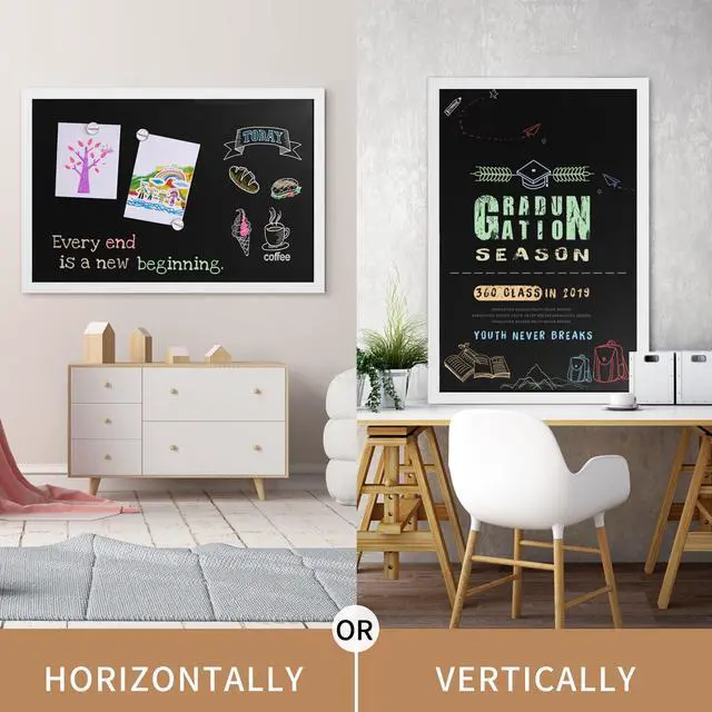 Alt view image 9 of 14 - Rustic Wood Framed Magnetic Chalkboard 24 x 36, Large Hanging Chalk Board Sign for Kids, Non-Porous Wall Blackboard for Wedding Kitchen Restaurant Menu and Home with 4 Unique Magnets, White