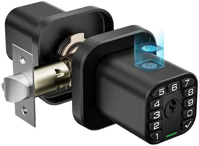 Alt view image 8 of 14 - Fingerprint Door knob, Smart Biometric Door Lock with Keypad, Keyless Entry Code Door Knob, Waterproof & Weatherproof, Auto Lock,Voice Navigation, For Bedroom, Gate,Office -Matte Black