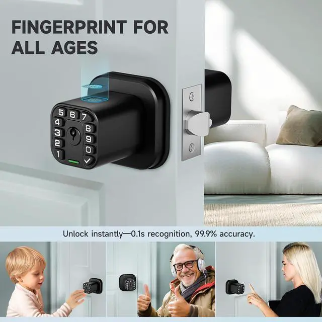 Alt view image 10 of 14 - Fingerprint Door knob, Smart Biometric Door Lock with Keypad, Keyless Entry Code Door Knob, Waterproof & Weatherproof, Auto Lock,Voice Navigation, For Bedroom, Gate,Office -Matte Black