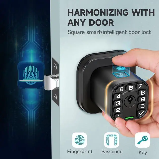 Alt view image 9 of 14 - Fingerprint Door knob, Smart Biometric Door Lock with Keypad, Keyless Entry Code Door Knob, Waterproof & Weatherproof, Auto Lock,Voice Navigation, For Bedroom, Gate,Office -Matte Black