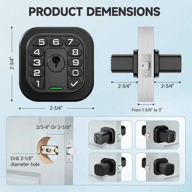 Alt view image 11 of 14 - Fingerprint Door knob, Smart Biometric Door Lock with Keypad, Keyless Entry Code Door Knob, Waterproof & Weatherproof, Auto Lock,Voice Navigation, For Bedroom, Gate,Office -Matte Black