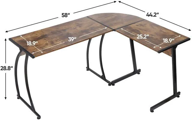 Alt view image 9 of 12 - 55" L-Shaped Corner Computer Desk - Sturdy Steel Frame & Waterproof Surface, Brown Wood Grain Design for Home Office, Gaming & Multipurpose Workstation