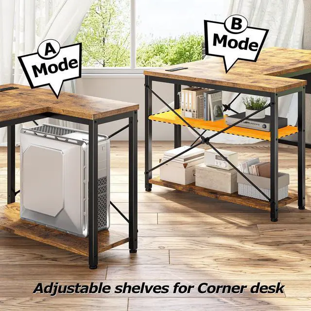 Alt view image 11 of 12 - Office Desk with Outlet,Power Home Office & Study Electronic Gear | Reliable Power Supply for Study & Electronic Device,Reversible Shelves & Side Bag,Convenience for Small Space, Black