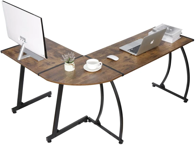 Alt view image 12 of 12 - 55" L-Shaped Corner Computer Desk - Sturdy Steel Frame & Waterproof Surface, Brown Wood Grain Design for Home Office, Gaming & Multipurpose Workstation